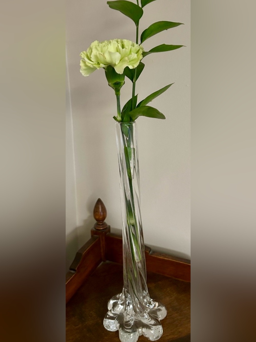Vintage  Clear Swung Glass Bud Vase
Elephant Foot Base 11 1/4”